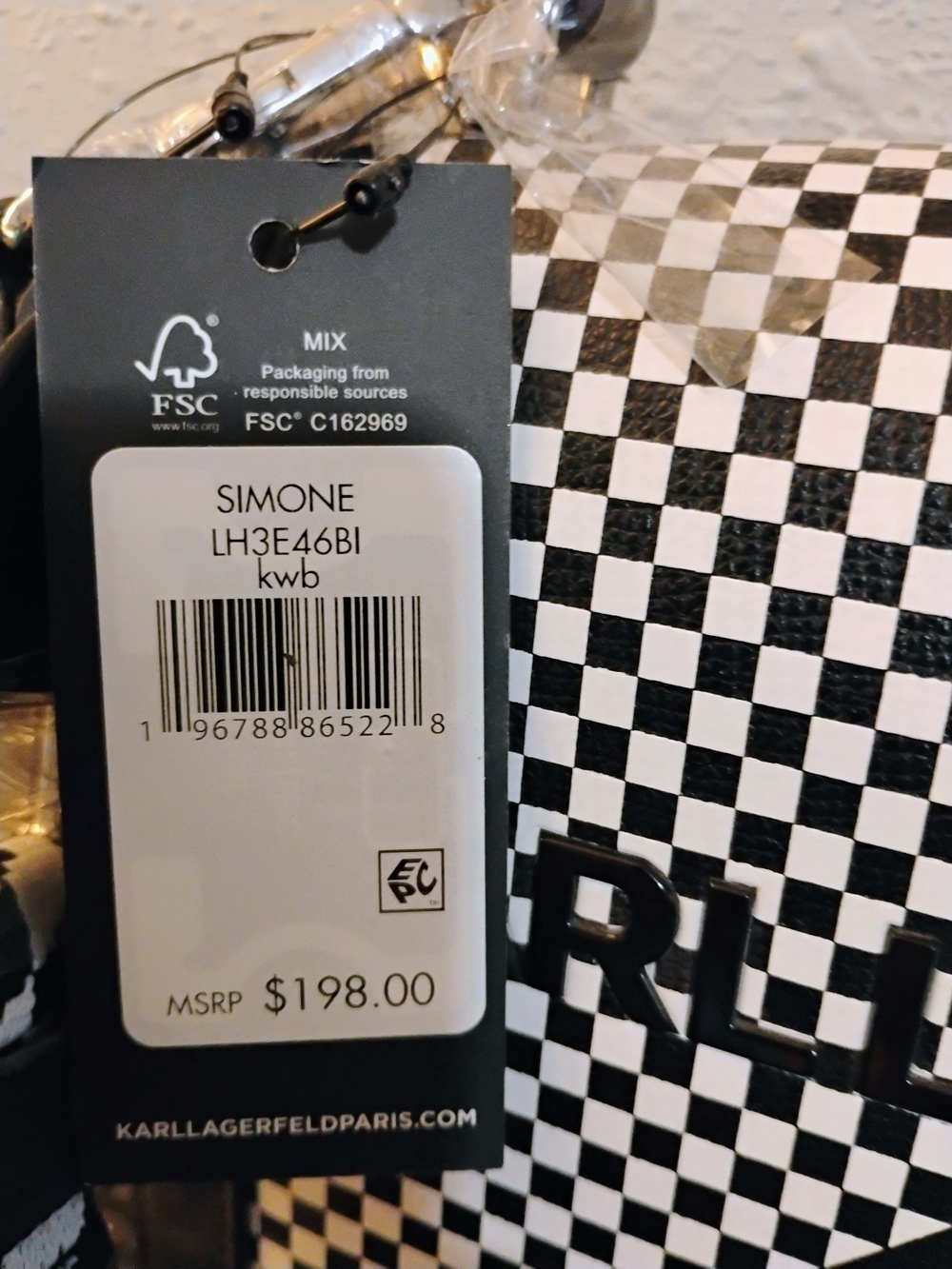 Karl Lagerfeld Black & White Logo Checker Satchel - Picture 4 of 4